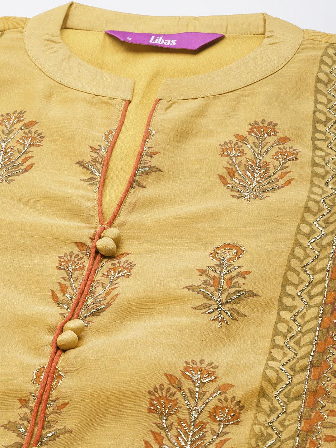 Yellow Printed Chanderi Silk Suit Set - ShopLibas