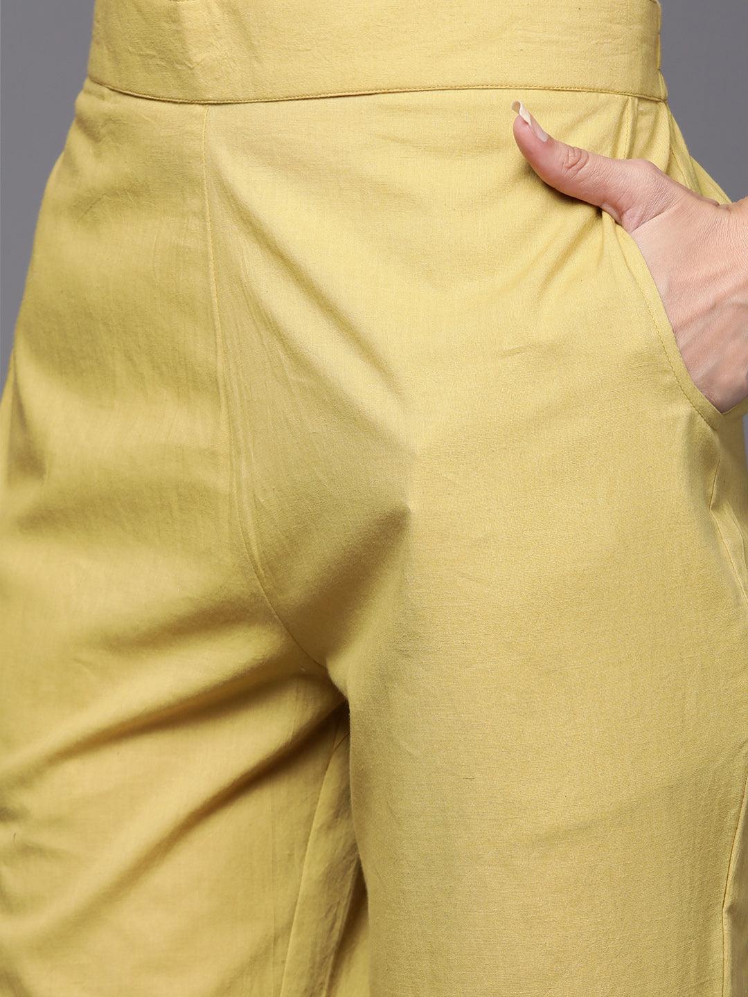 Yellow Printed Chanderi Silk Straight Suit Set - ShopLibas