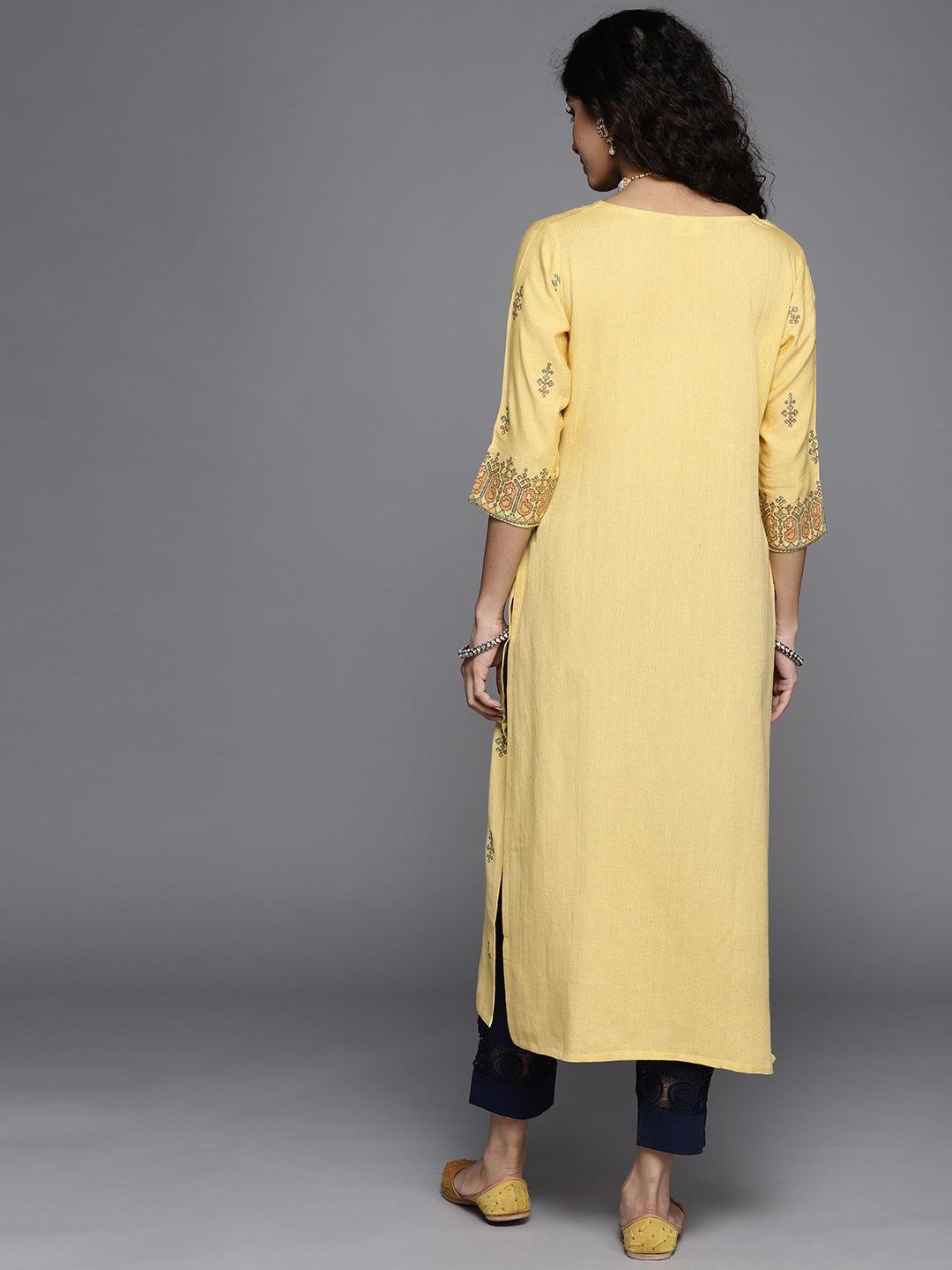 Yellow Printed Cotton Kurta - ShopLibas