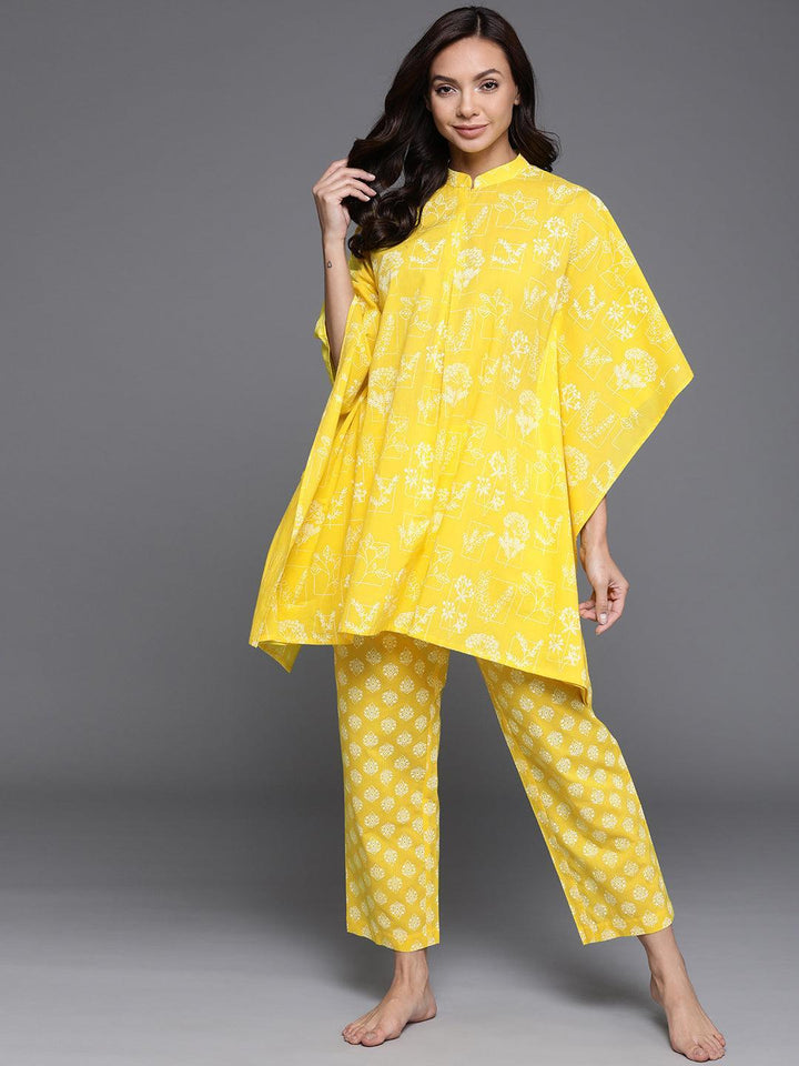 Yellow Printed Cotton Night Suit