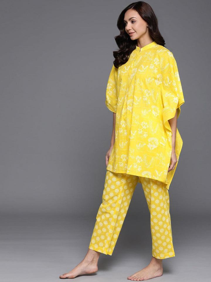 Yellow Printed Cotton Night Suit