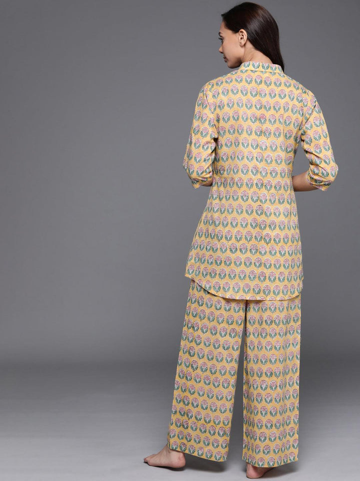 Yellow Printed Cotton Night Suit
