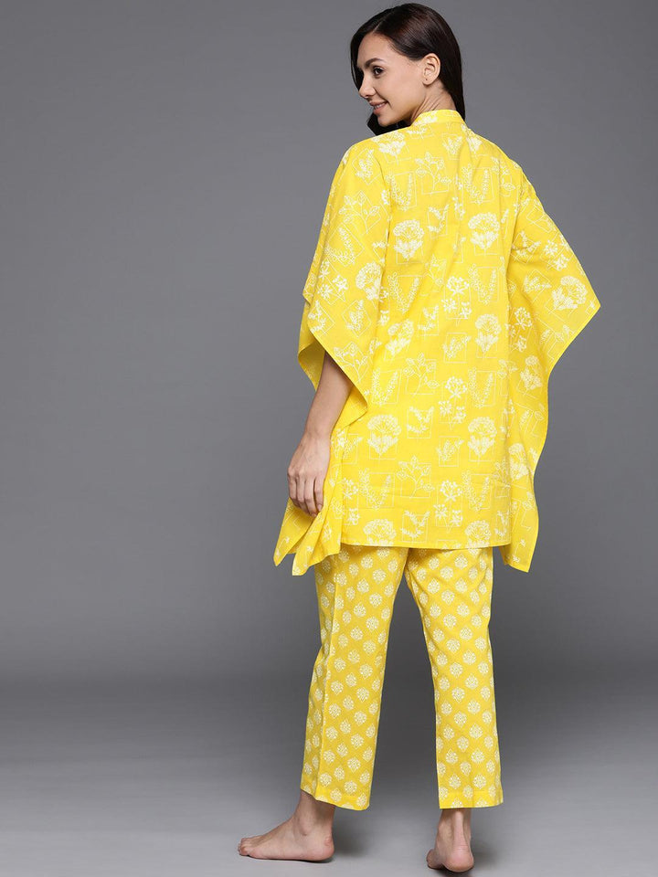 Yellow Printed Cotton Night Suit