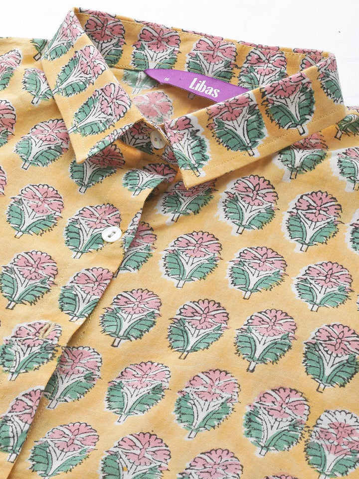 Yellow Printed Cotton Night Suit