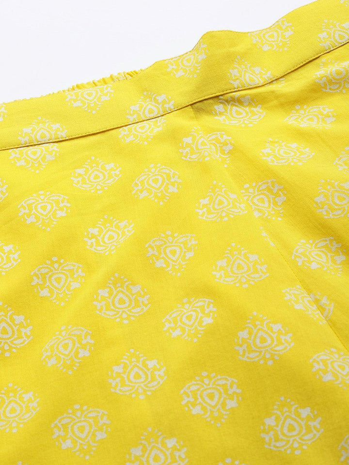 Yellow Printed Cotton Night Suit