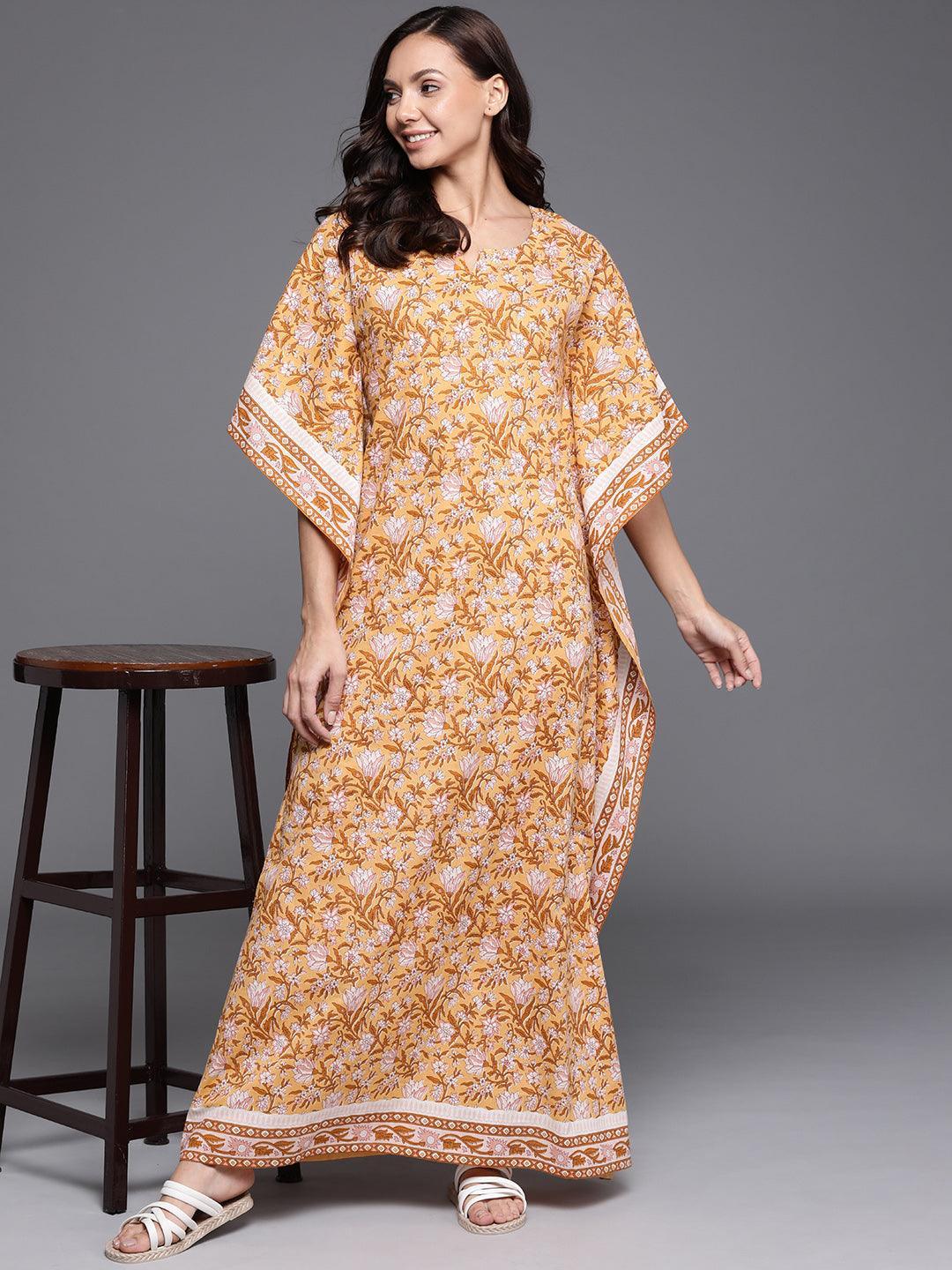 Yellow Printed Cotton Nightdress - ShopLibas
