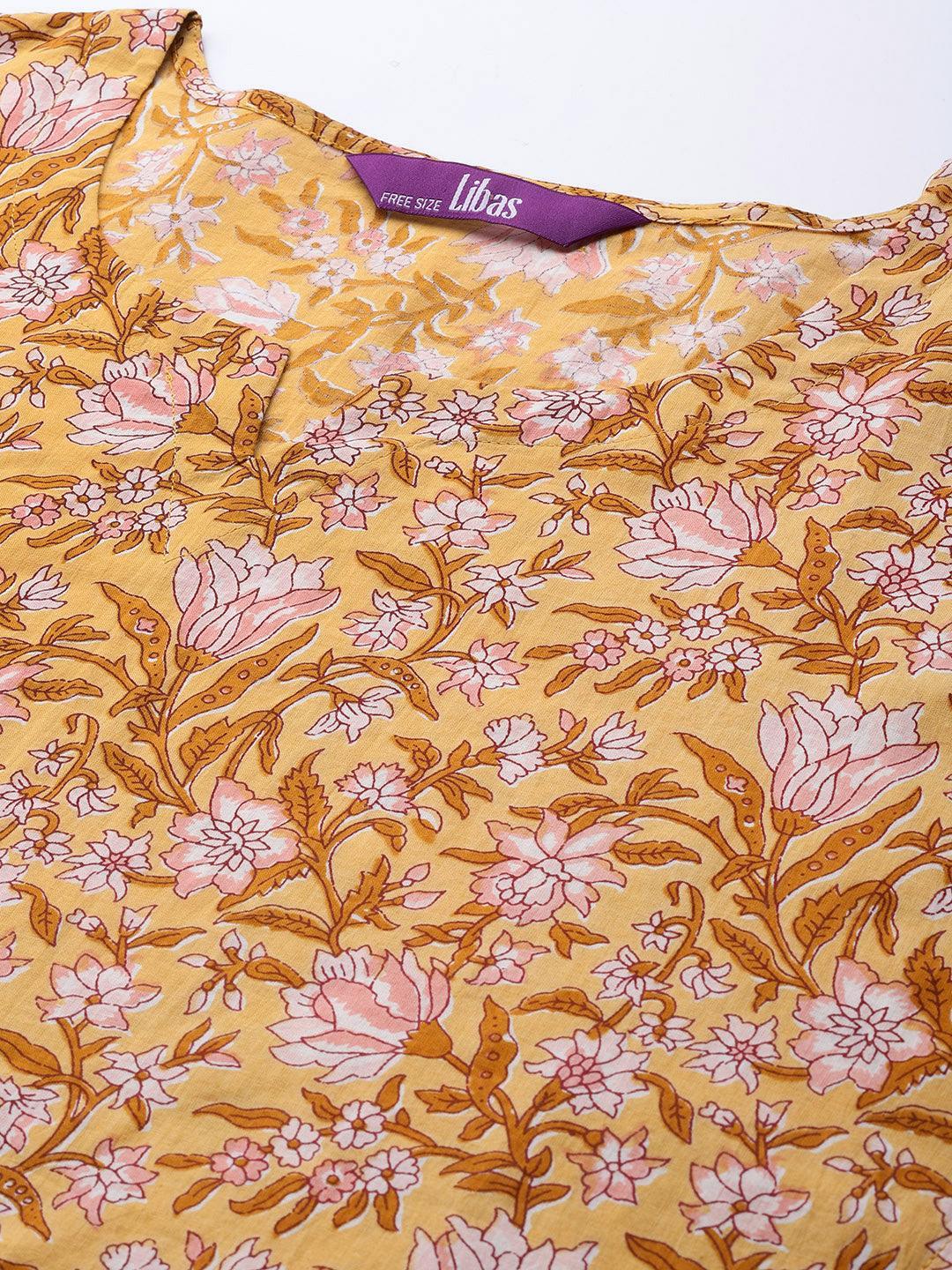 Yellow Printed Cotton Nightdress - ShopLibas