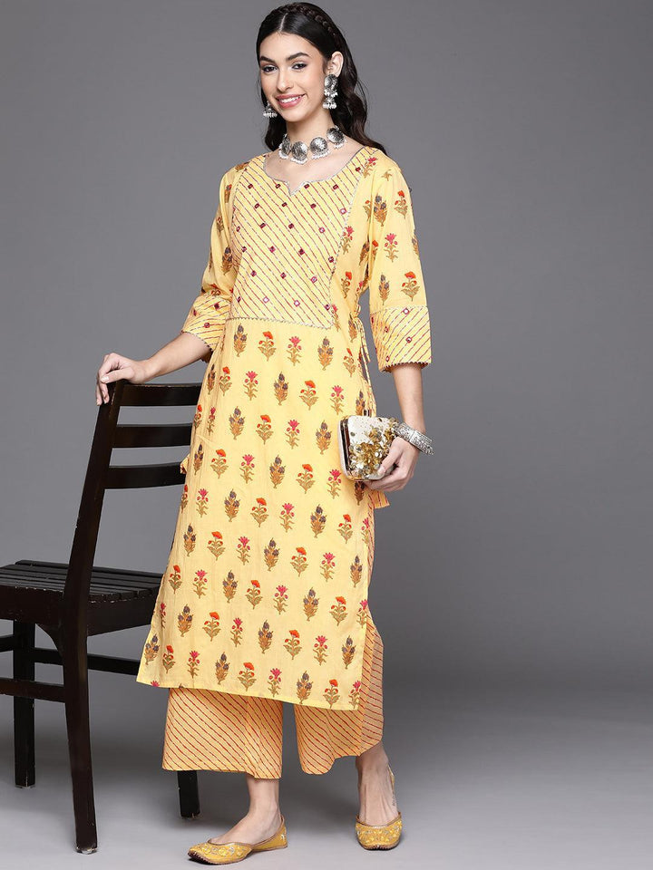 Yellow Printed Cotton Palazzos