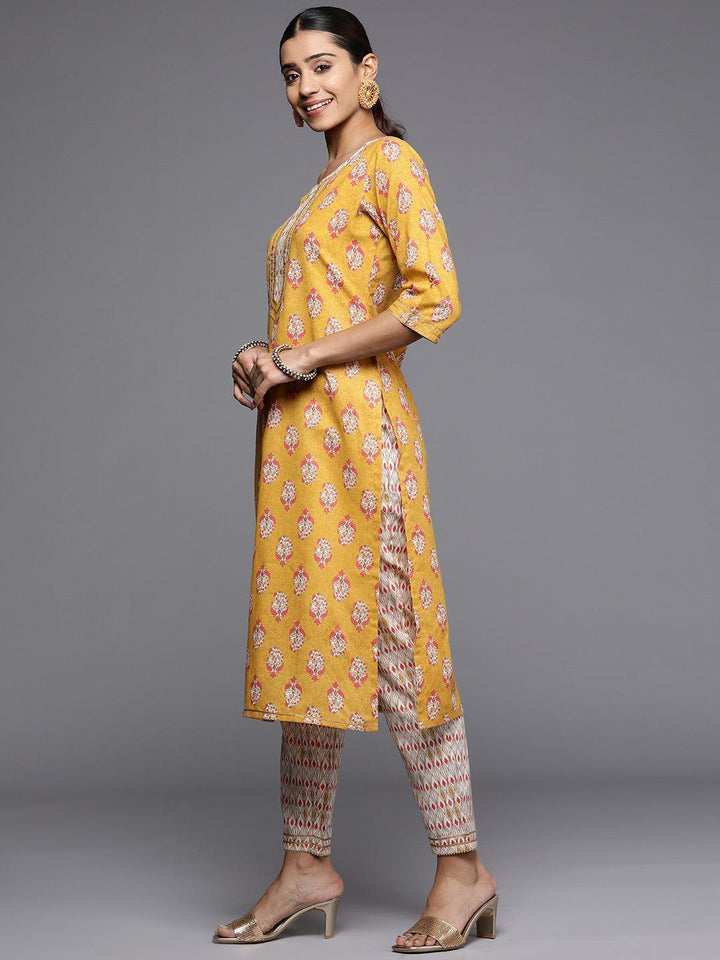 Yellow Printed Cotton Straight Kurta