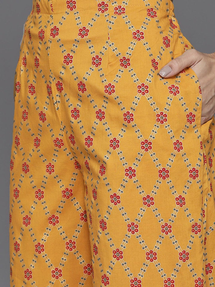 Yellow Printed Cotton Straight Suit Set