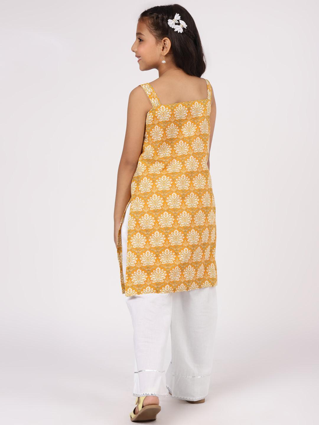 Yellow Printed Cotton Straight Kurta Set - ShopLibas