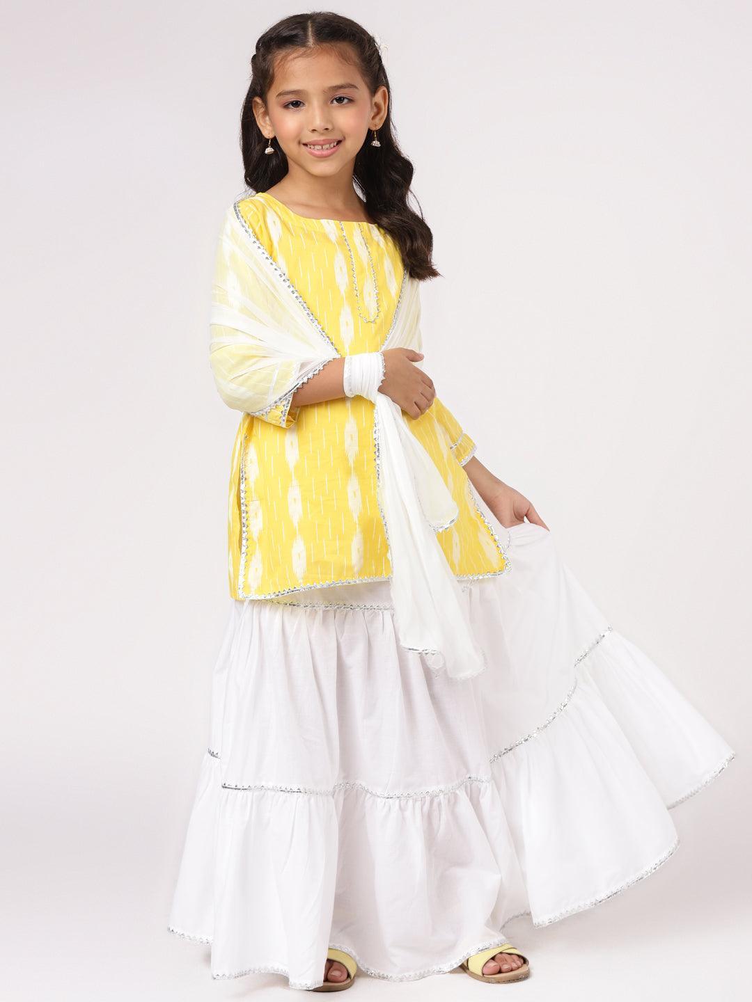 Yellow Printed Cotton Straight Suit Set - ShopLibas
