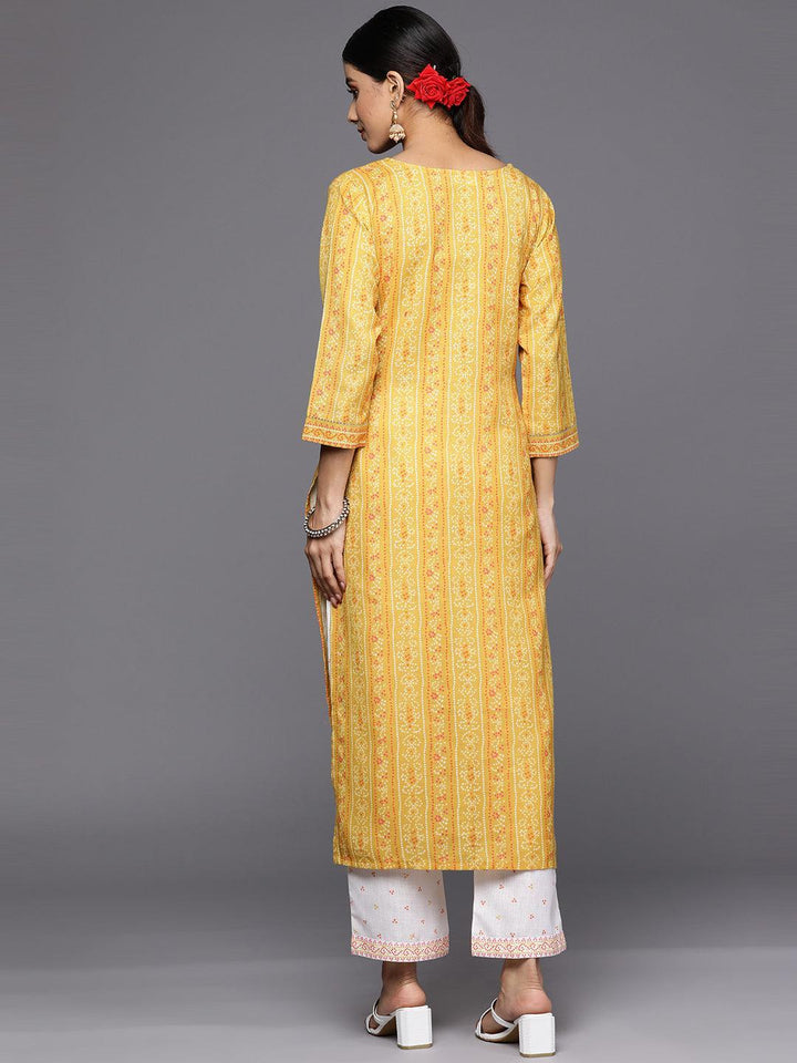 Yellow Printed Cotton Straight Kurta Set With Trousers