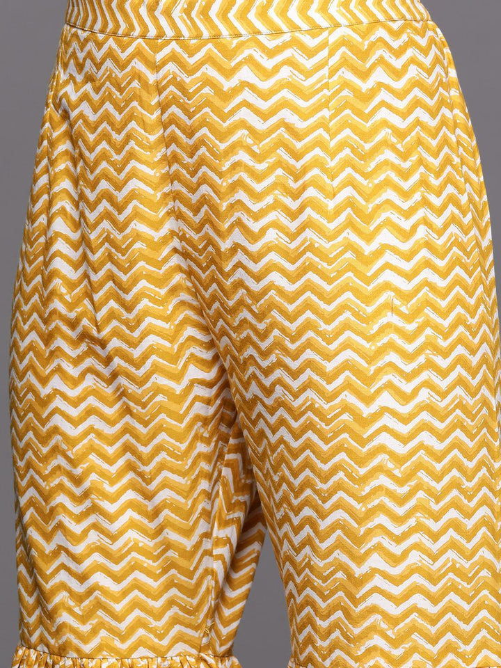 Yellow Printed Cotton Straight Suit Set With Sharara