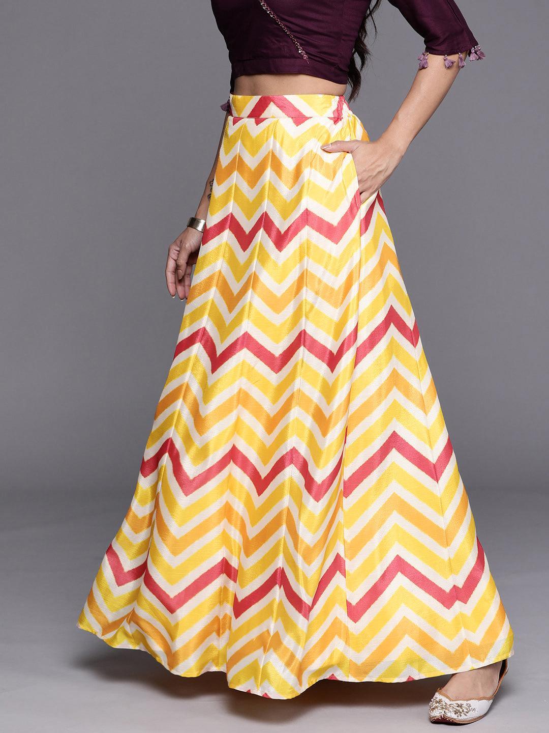 Yellow Printed Crepe Skirt - Libas