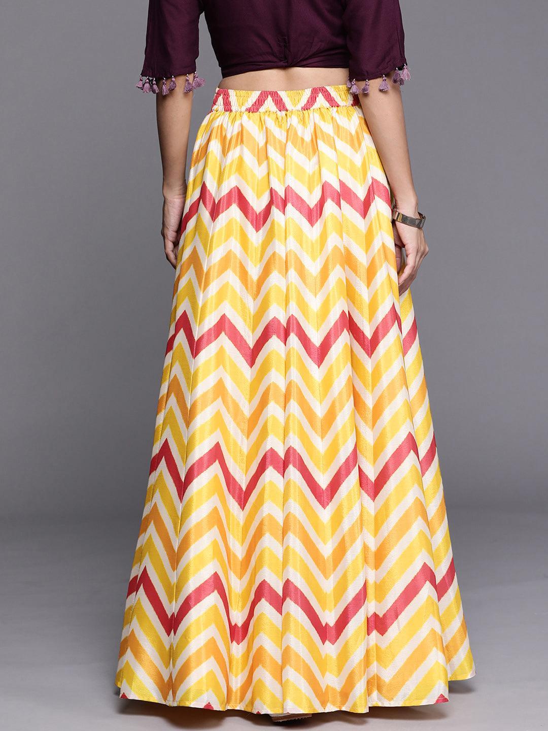 Yellow Printed Crepe Skirt - Libas