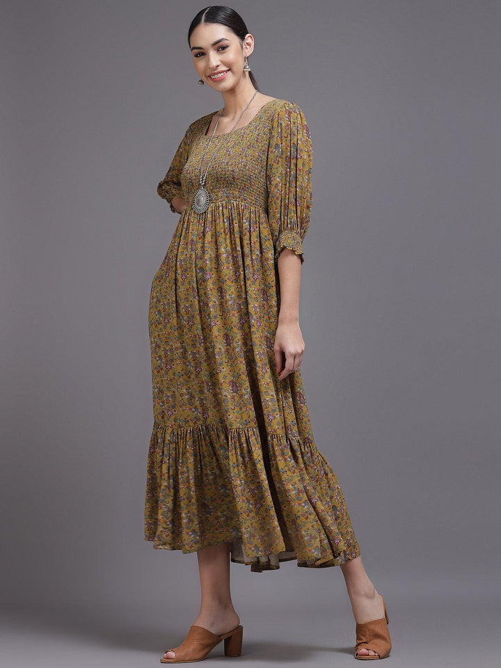 Yellow Printed Georgette Dress