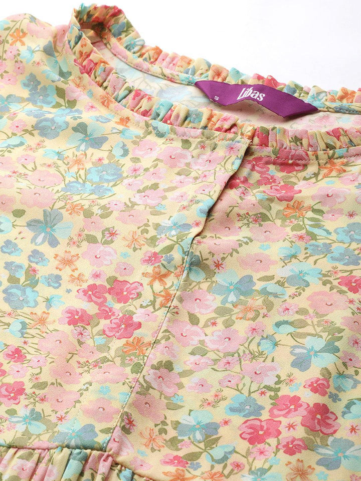 Yellow Printed Georgette Fit and Flared Dress