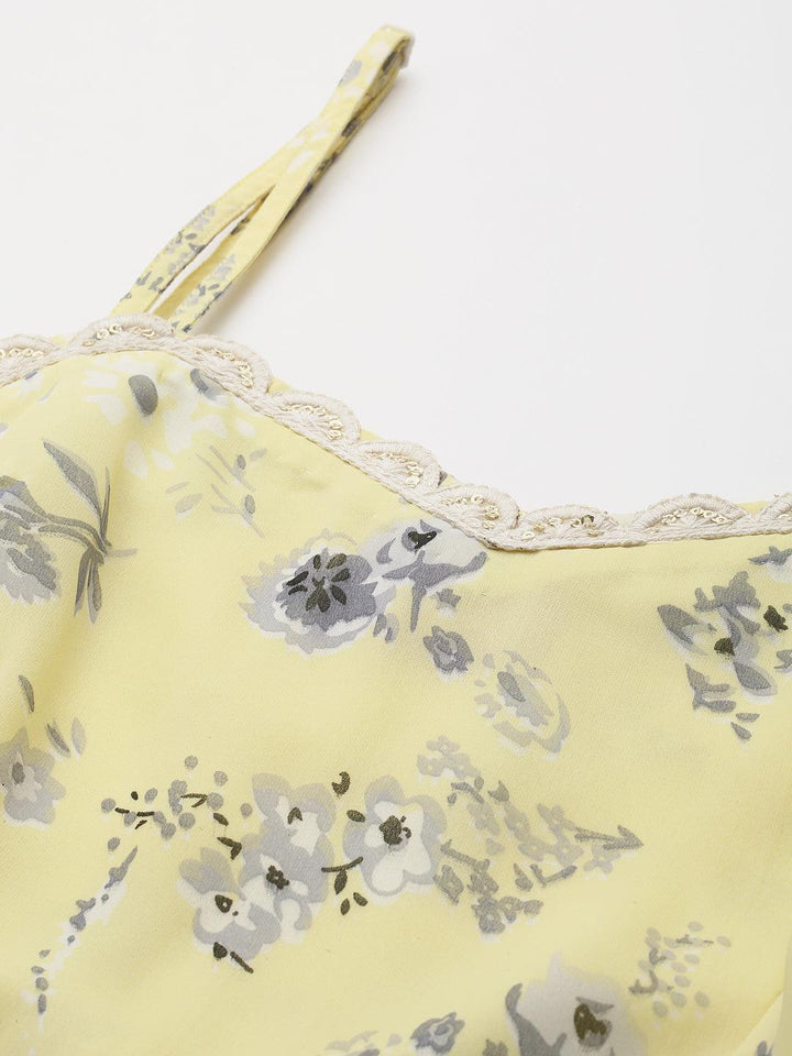 Yellow Printed Georgette Saree