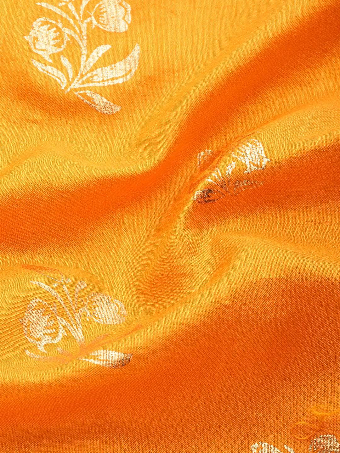 Yellow Printed Silk Blend Saree - Libas