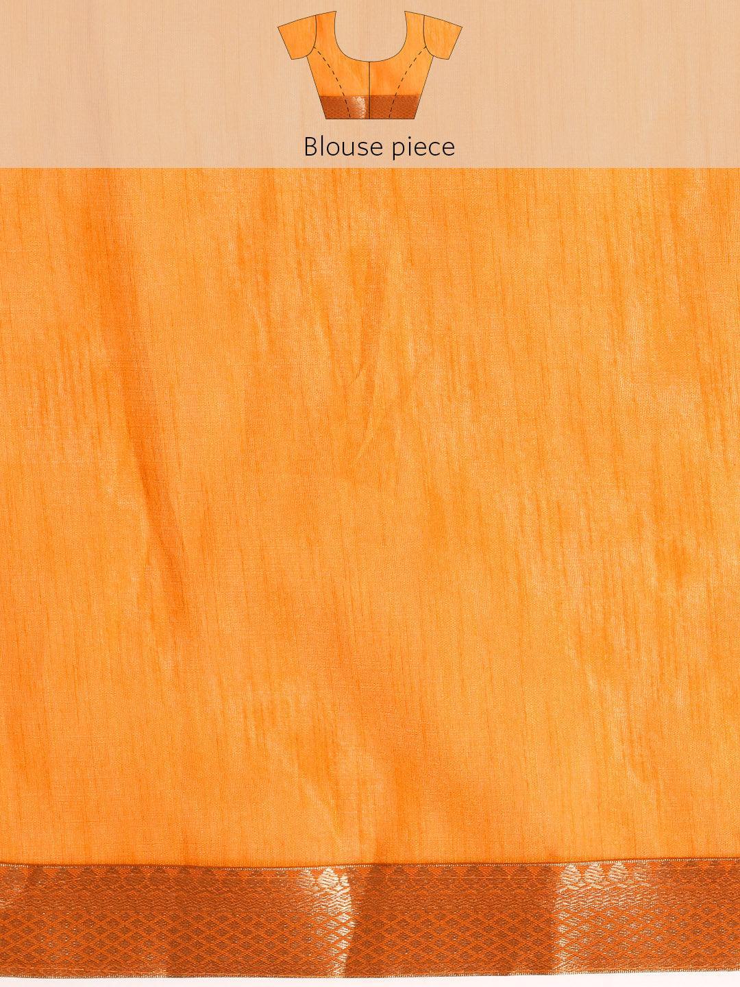 Yellow Printed Silk Blend Saree - Libas