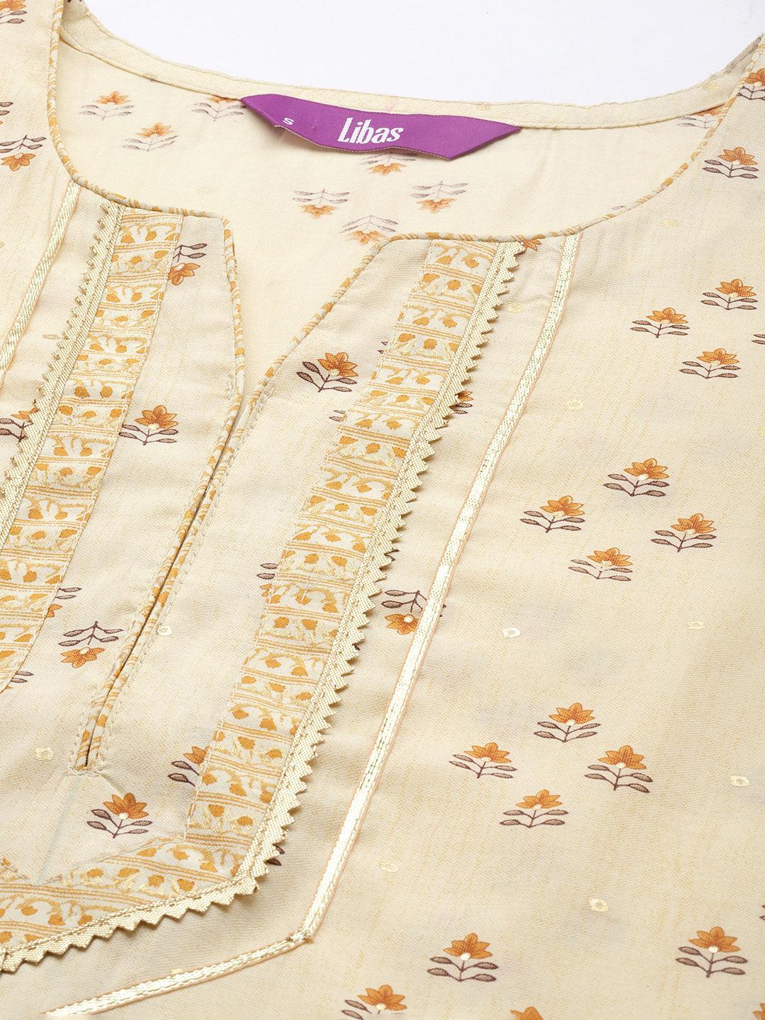 Yellow Printed Silk Blend Straight Kurta Set With Palazzos - ShopLibas