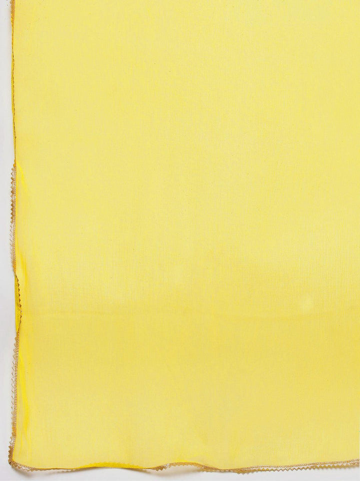 Yellow Printed Silk Blend Straight Kurta With Trousers & Dupatta