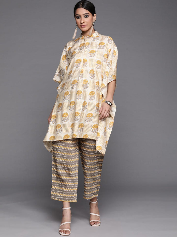 Yellow Printed Silk Kurta Set