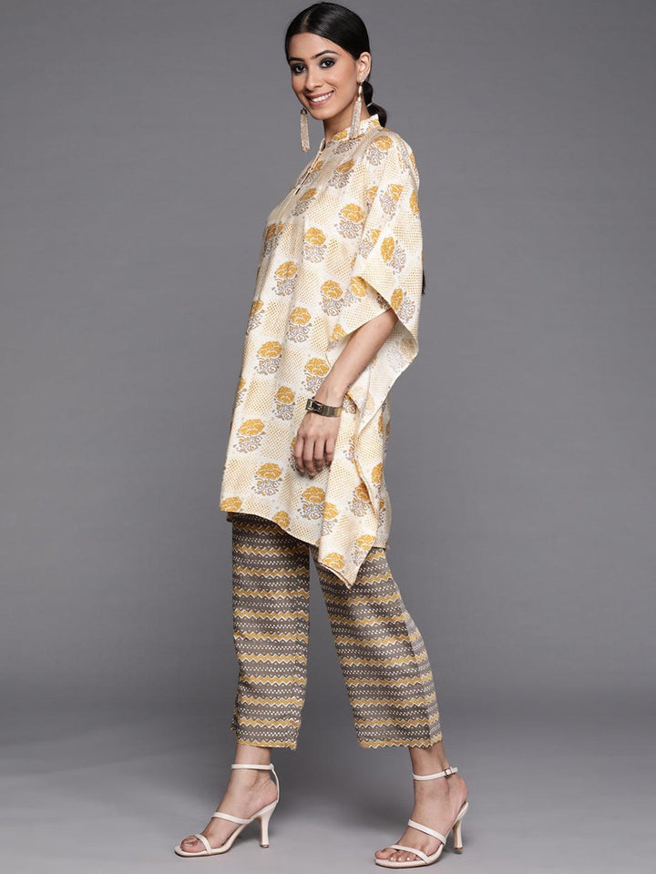 Yellow Printed Silk Kurta Set