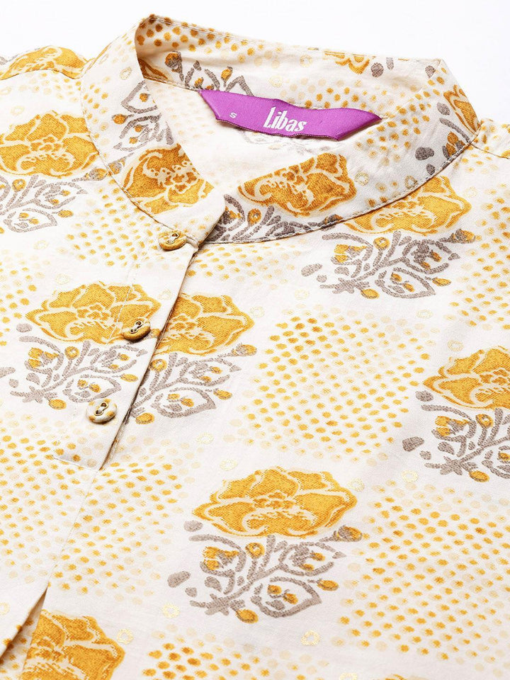 Yellow Printed Silk Kurta Set