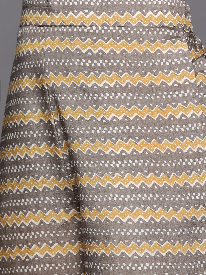 Yellow Printed Silk Kurta Set