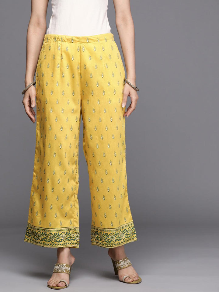 Yellow Printed Silk Palazzos