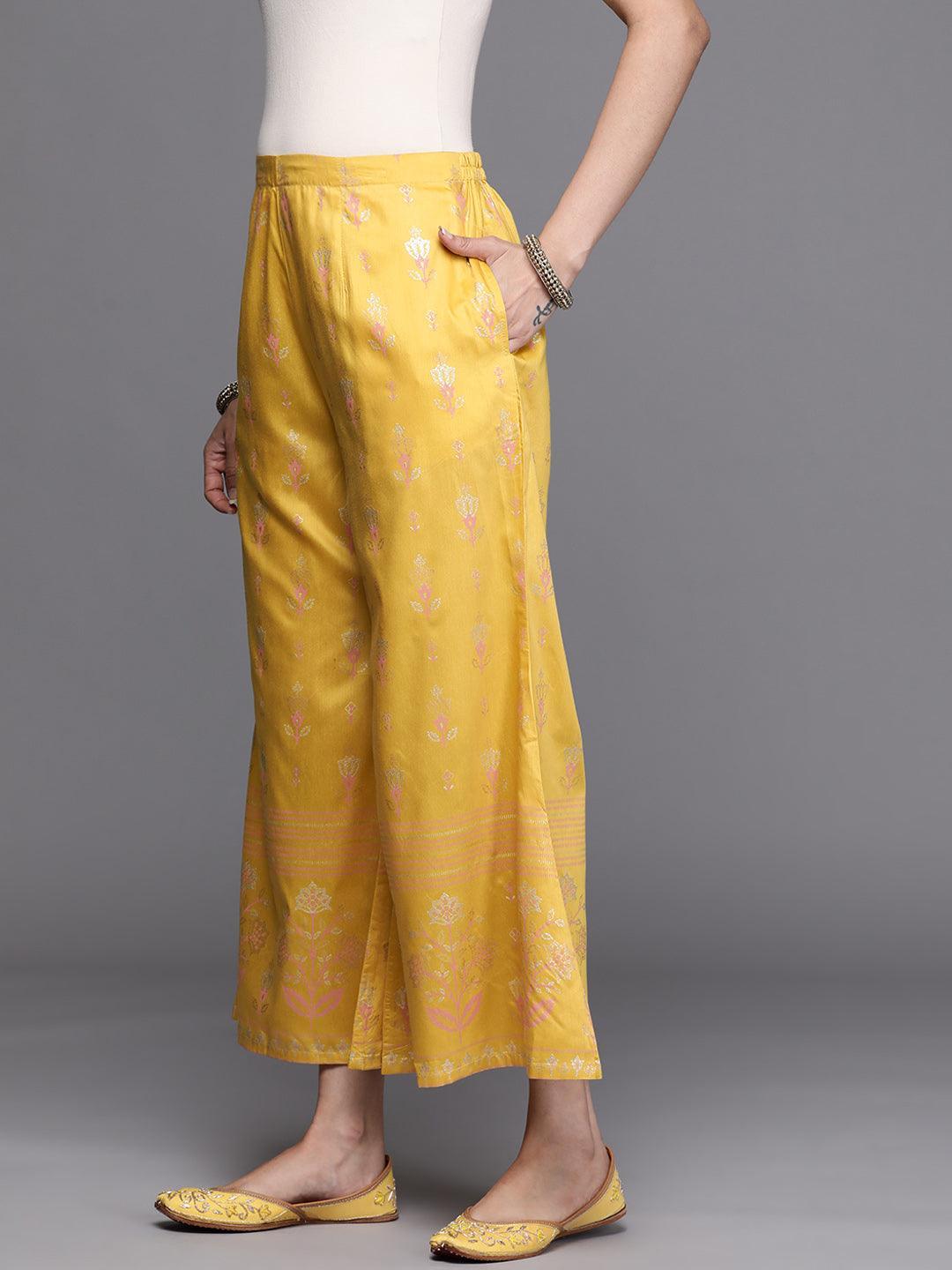 Yellow Printed Silk Palazzos - ShopLibas