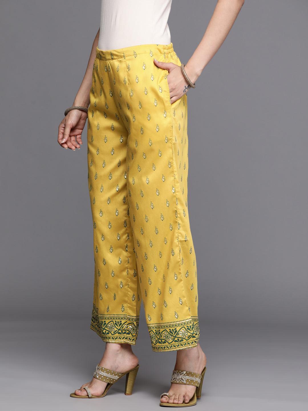 Yellow Printed Silk Palazzos - ShopLibas