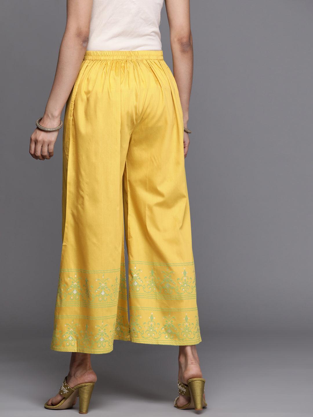 Yellow Printed Silk Palazzos - ShopLibas