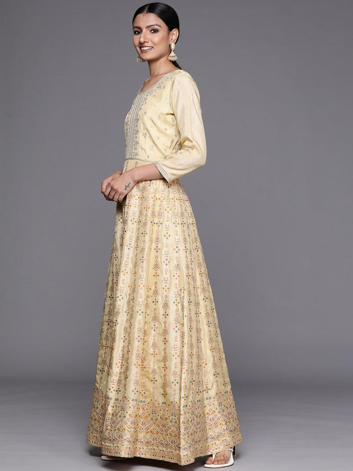 Yellow Self Design Silk Anarkali Suit Set