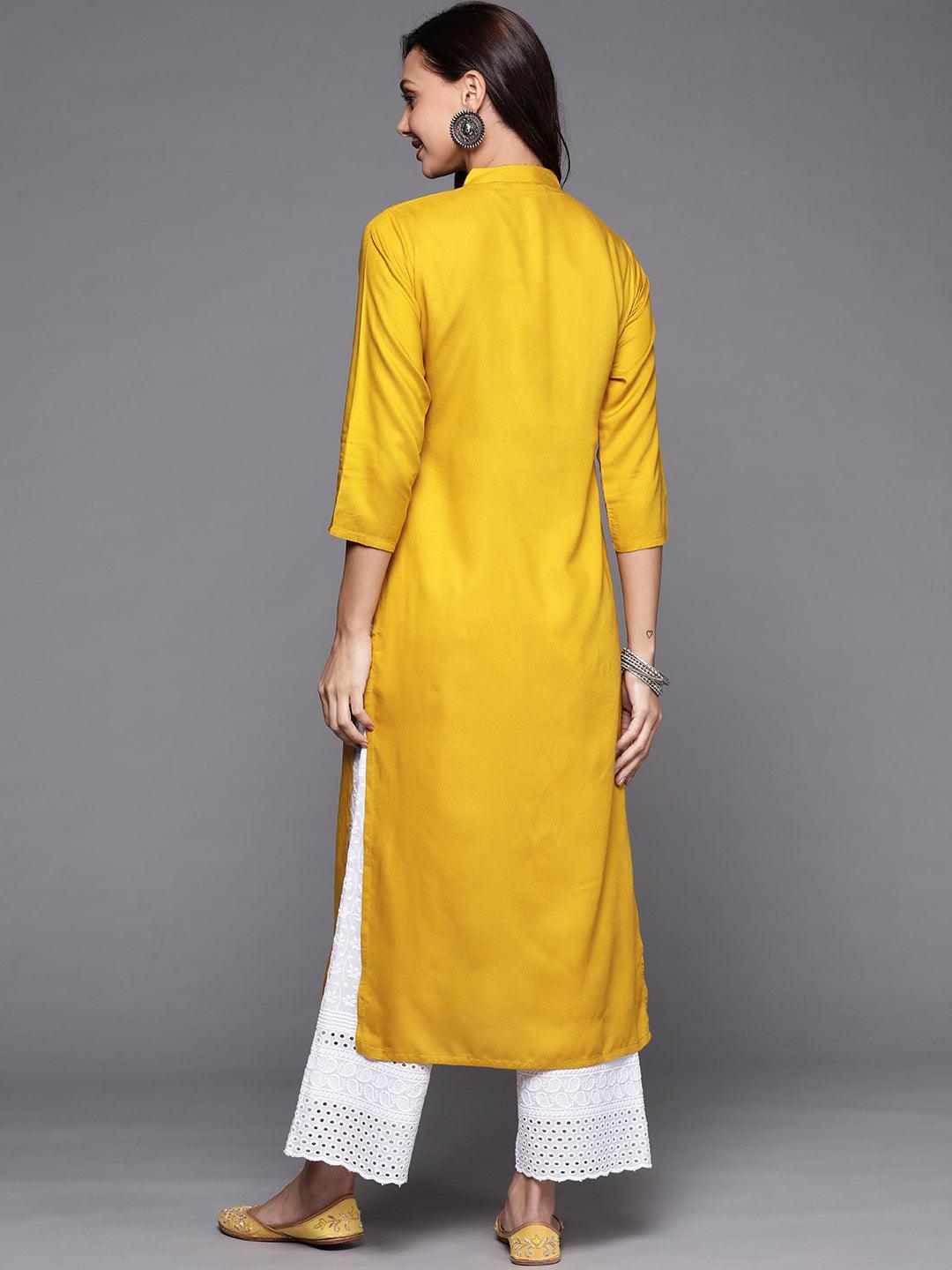 Yellow Solid Rayon Kurta - ShopLibas