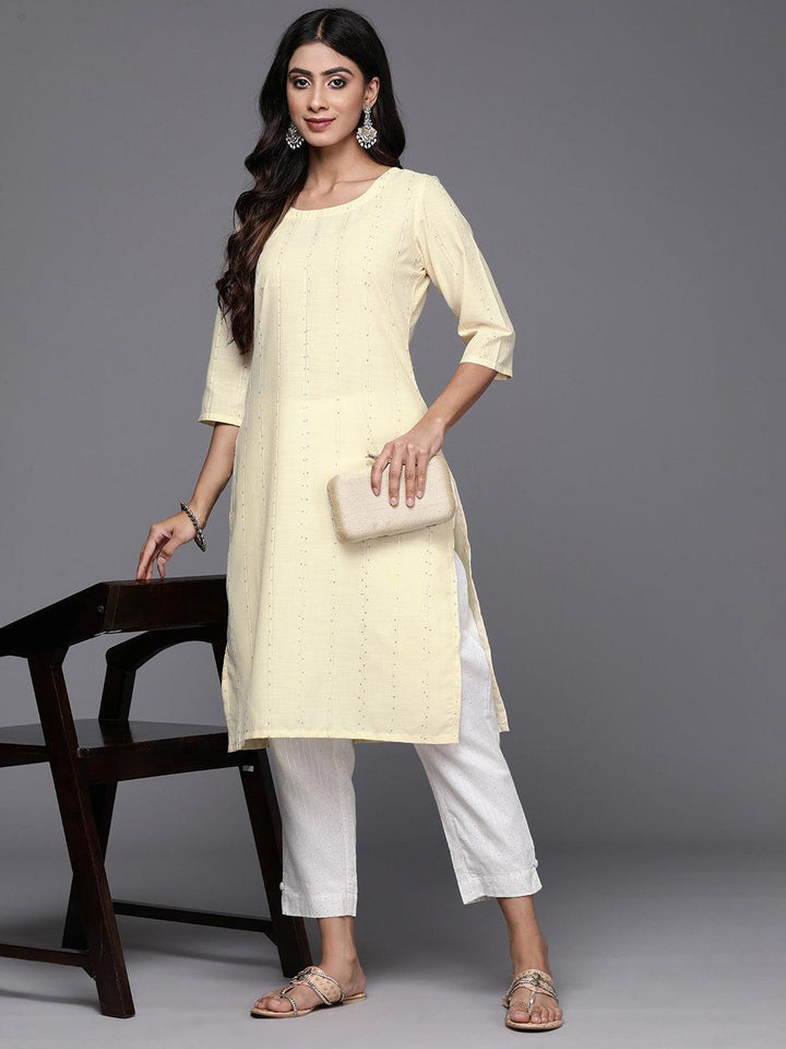 Yellow Woven Design Cotton Straight Kurta