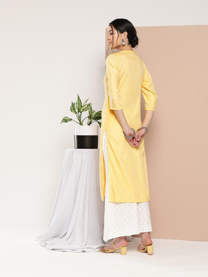 Yellow Woven Design Cotton Straight Kurta
