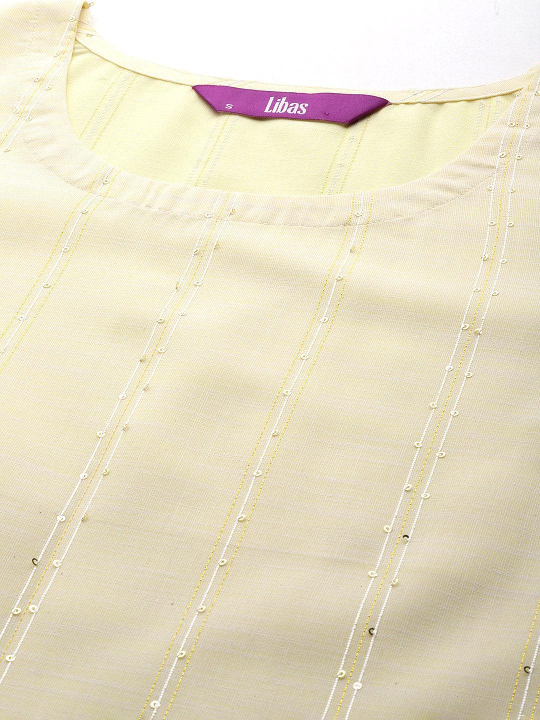 Yellow Woven Design Cotton Straight Kurta - Libas