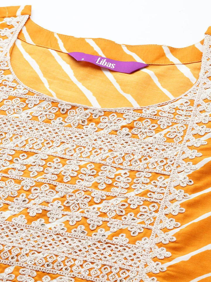 Yellow Yoke Design Silk Blend Straight Suit Set With Trousers