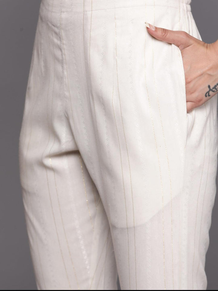 Yellow Yoke Design Silk Blend Straight Suit Set With Trousers