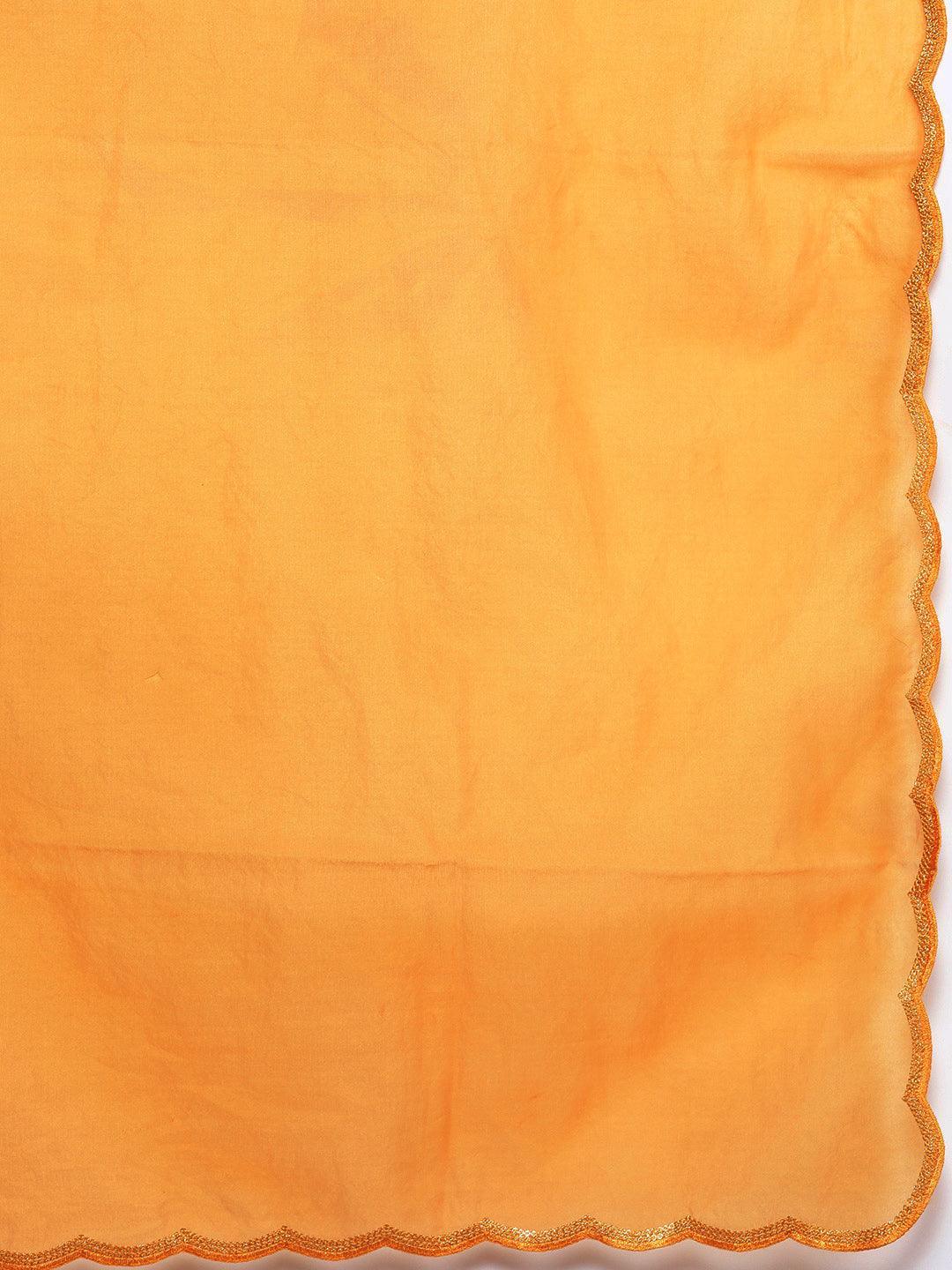 Yellow Yoke Design Velvet Straight Suit Set With Skirt - Libas