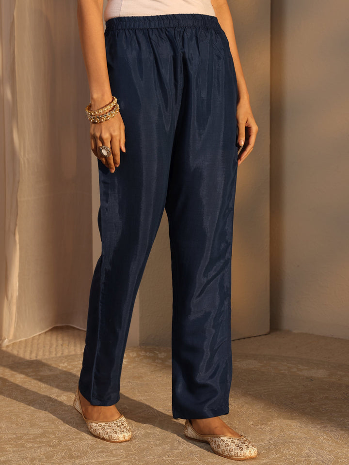 Blue Ethnic Embroidered Silk Blend Straight Suits Set With Dupatta