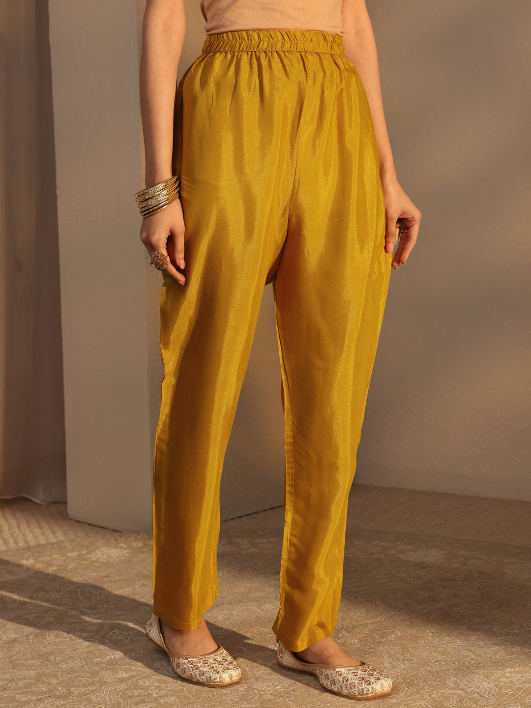 Mustard Ethnic Embroidered Silk Blend Straight Suits Set With Dupatta
