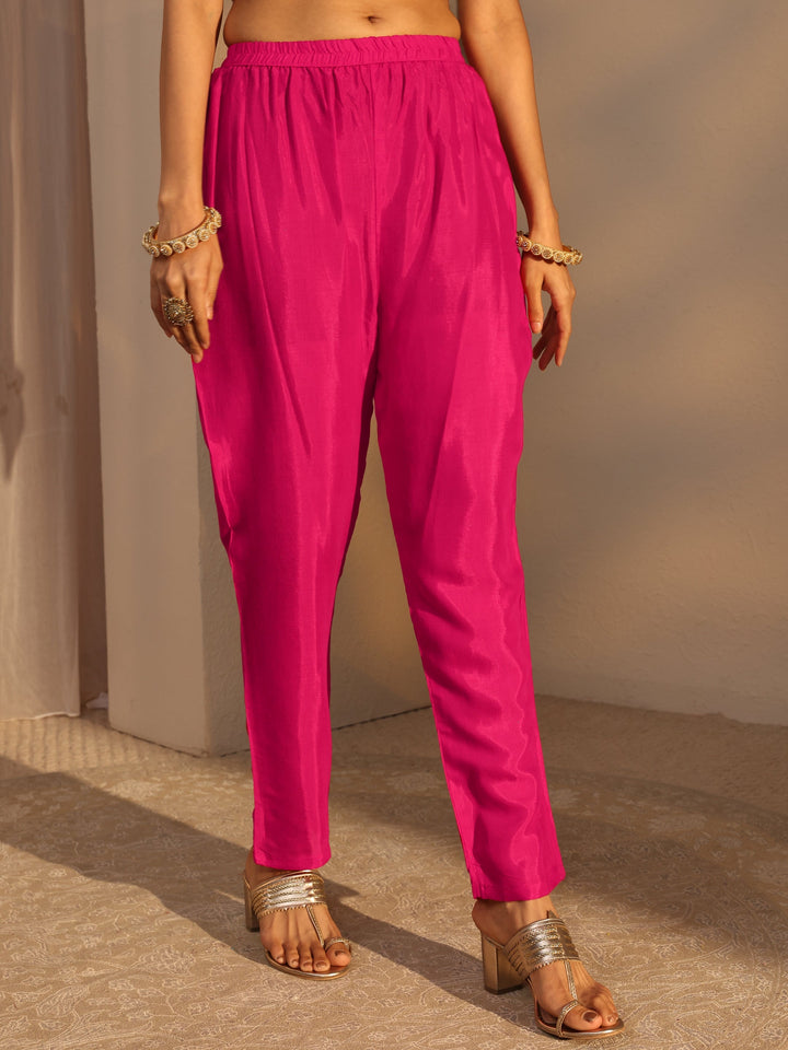 Pink Ethnic Embroidered Silk Blend Straight Suits Set With Dupatta