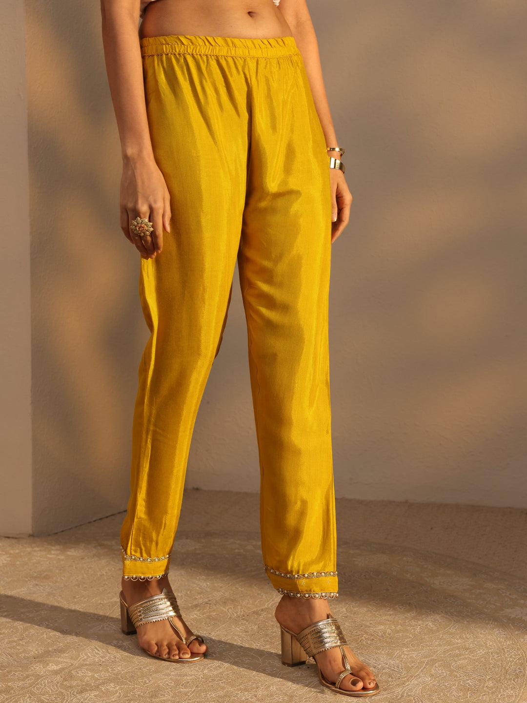 Mustard Woven Design Chanderi Cotton Straight Suits Set With Dupatta