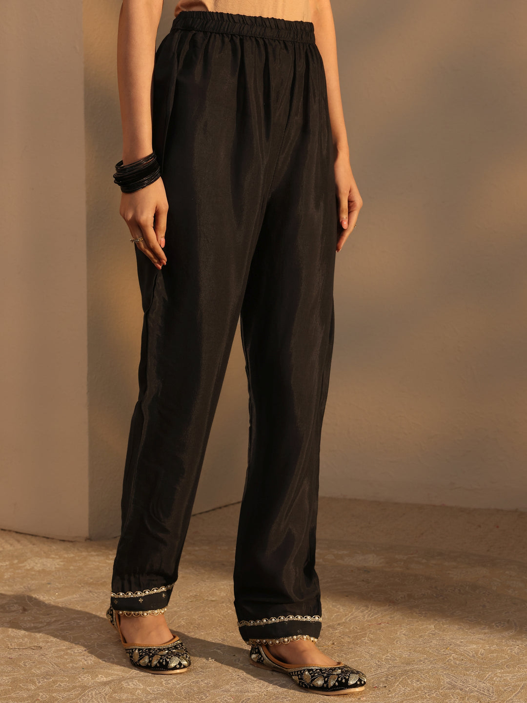Black Woven Design Chanderi Cotton Straight Suits Set With Dupatta