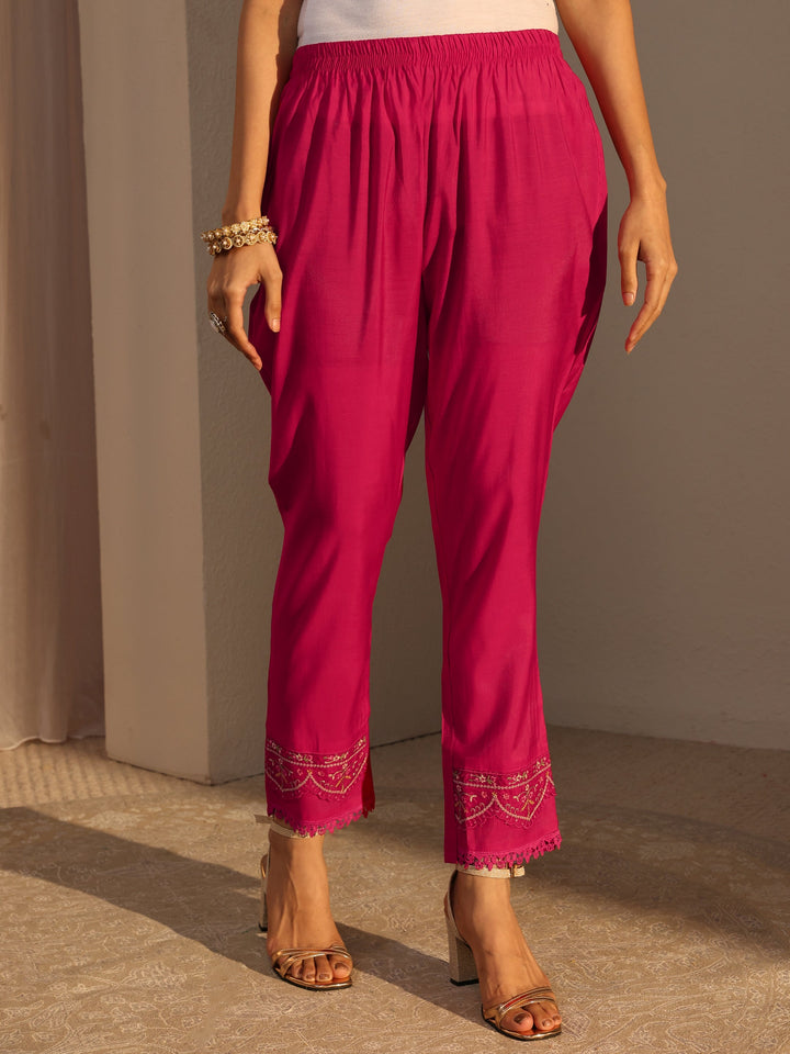 Pink Ethnic Embroidered Silk Blend A-Line Suits Set With Dupatta