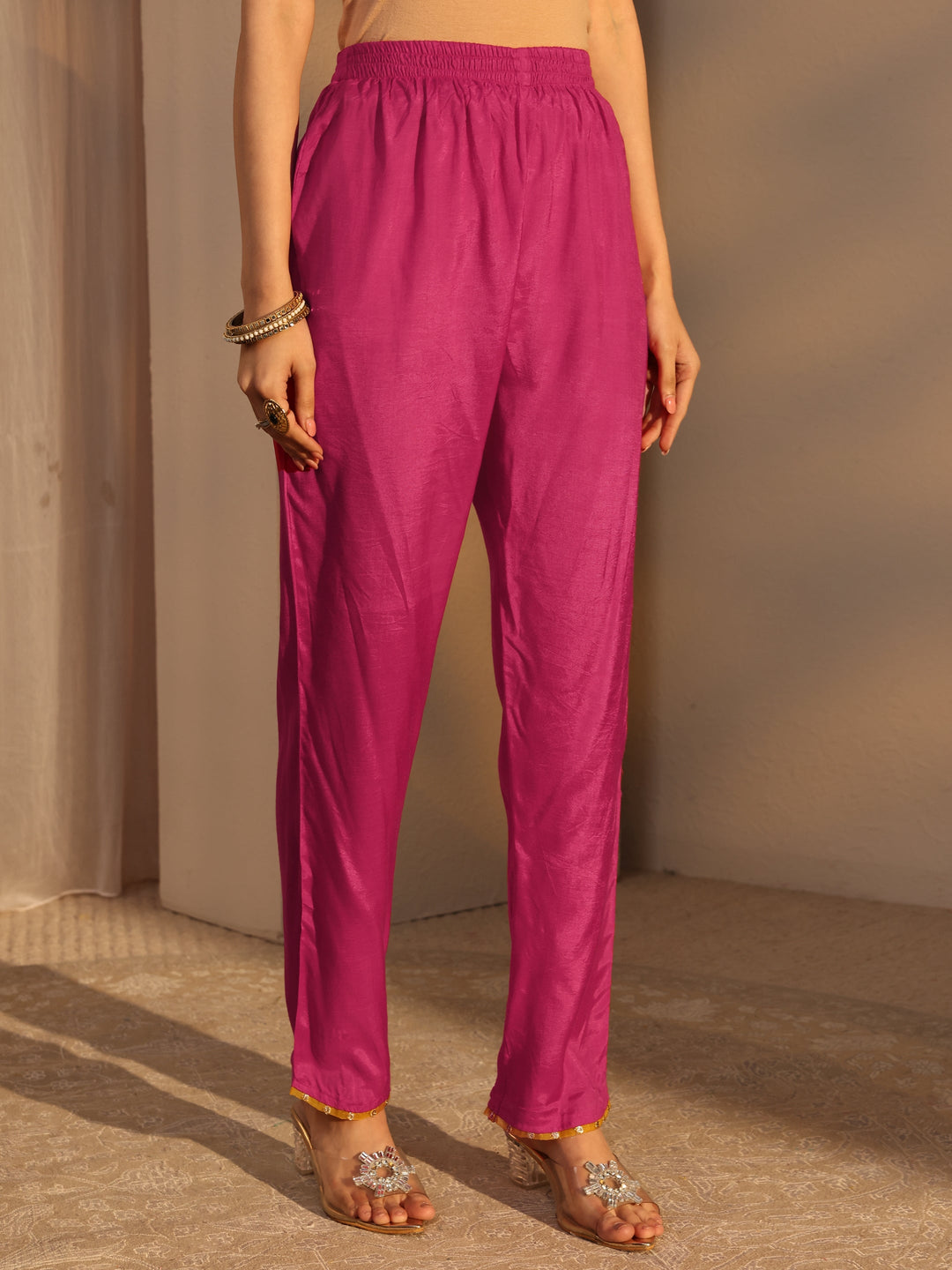 Pink Ethnic Embroidered Chanderi Cotton Straight Suits Set With Dupatta